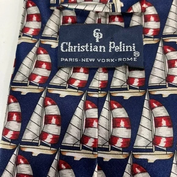 Christian Pelini Mens Tie Silk Necktie 59 Long 4 Wide Sailboats. D - Picture 3 of 4